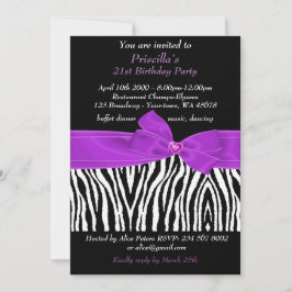 21:a födelsedagen Party, Zebra, svart lila vit Inbjudningar