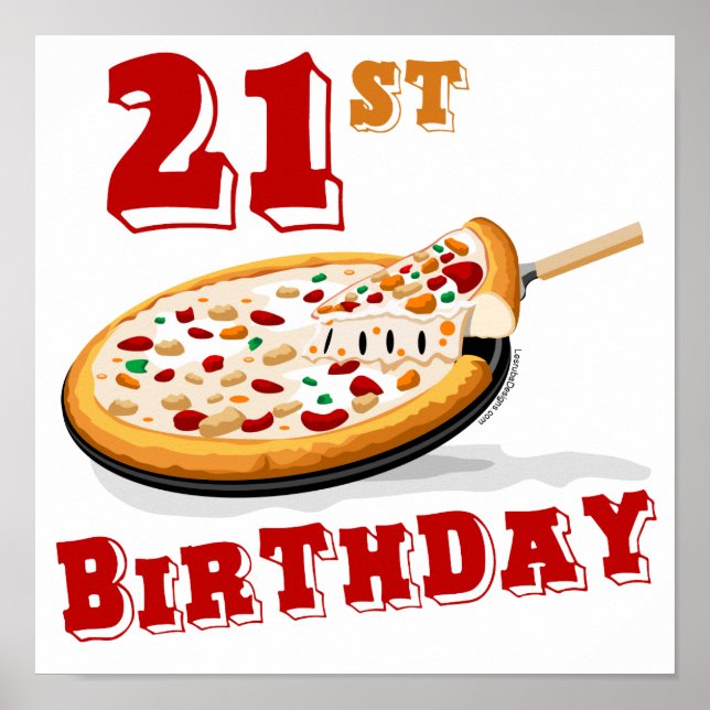 21:a födelsedagen Pizza Party Poster (Framsidan)