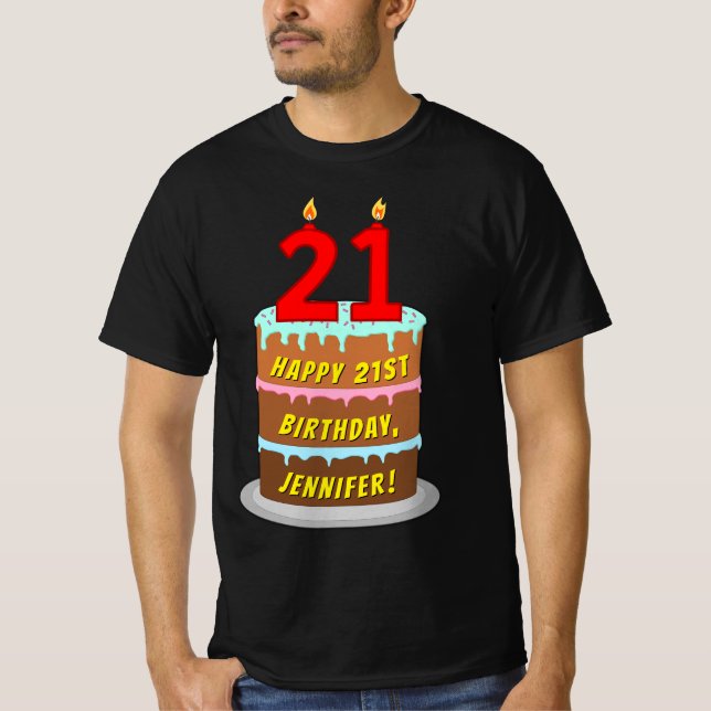 21:a födelsedagen - Roligt Cake & Candles, med ege T Shirt (Framsida)