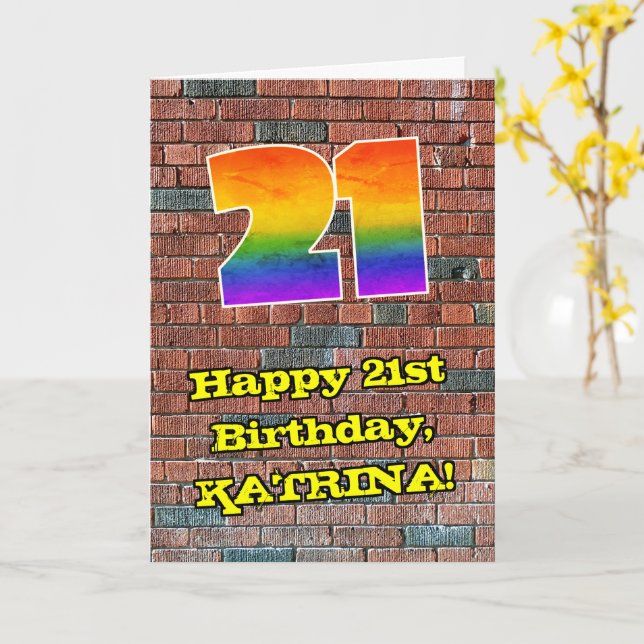 21:a födelsedagen: Roligt Graffiti-Inspired Rainbo Kort (Gul blomma)