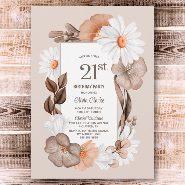 21:a födelsedagen Rustic Boho Blommigt Party Inbjudningar (Skapare uppladdad)