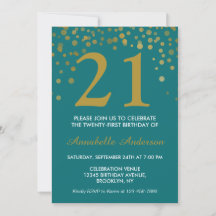 21:a födelsedagen Teal Guld Confetti Dot Glam Chic