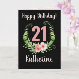 21:a födelsedagens svarta Blommigt Girl Namn Kort
