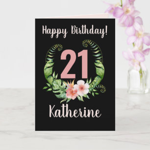 21:a födelsedagens svarta Blommigt Girl Namn Kort