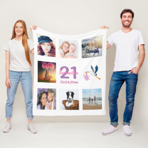 21:a födelsedagets fotokollage vit fleecefilt