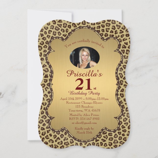 21:a, Födelsedagsfest Woman 21:a, Cheetah, foto Inbjudningar (Framsida)