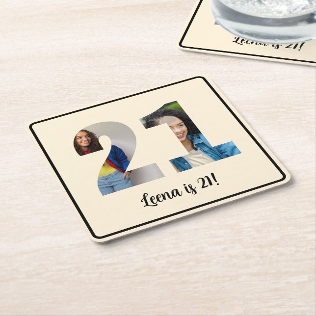 21:a födelsedagsfotot Underlägg Ram Papper Kvadrat (Vinklad)