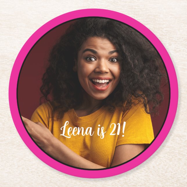 21:a födelsedagsfotot Underlägg Ram Papper Rund (Framsidan)