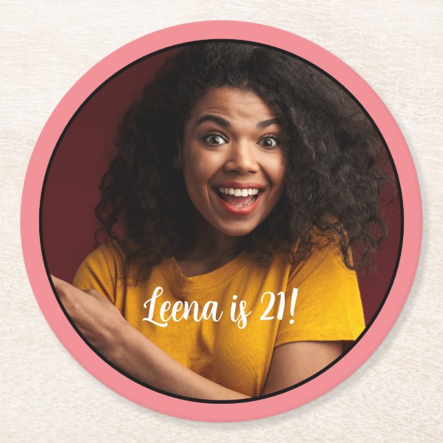 21:a födelsedagsfotot Underlägg Ram Papper Rund (Framsidan)