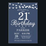 21:a födelsedagsinbjudan blått inbjudningar<br><div class="desc">21:a födelsedagsinbjudan med String Ljus. Blå bakgrund. Manar eller Female Dam Elegant bday Inbjudan. 13:e 15:e 16:e 18:e 20:e 30:e 40:e 60:e 70:e 80:e 90:e 100:e,  oavsett ålder.
Om du vill göra ytterligare anpassningar klickar du på knappen Anpassa och användor verktygen som är utformat för att ändra mallen.</div>