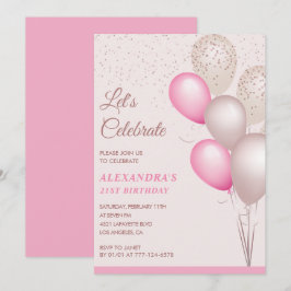 21:a födelsedagsinbjudan Buboner Rosa Confetti Inbjudningar