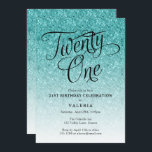 21:a födelsedagsinbjudan från Aqua Blue Glitter Inbjudningar<br><div class="desc">Det här trendiget födelsedagsfest inbjudan har ett faux sparkly glitter mönster och ett finare-skript med typografi. Lägg till anpassningsbarna med hjälp av mallformuläret. Ytterligare alternativ för text och layout är tillgängliga om du väljer att anpassa ytterligare.</div>