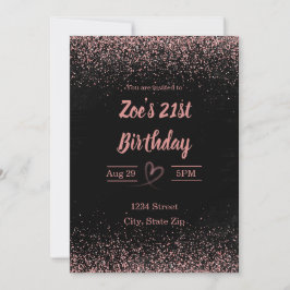 21:a födelsedagsinbjudan - Glitter Confetti | Rosa Inbjudningar