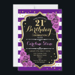 21:a födelsedagsinbjudan Lila Guld med Ro Inbjudningar<br><div class="desc">21:a födelsedag för kvinnor. lila av elegant med Faux glitter guld. Inbjudan-kort för milstolpe-vuxen med som innehåller rand,  lila ro och skriptteckensnitt. Perfekt för en snyggt vid firande.</div>