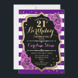 21:a födelsedagsinbjudan Lila Guld med Ro Inbjudningar<br><div class="desc">21:a födelsedag för kvinnor. lila av elegant med Faux glitter guld. Inbjudan-kort för milstolpe-vuxen med som innehåller rand,  lila ro och skriptteckensnitt. Perfekt för en snyggt vid firande.</div>