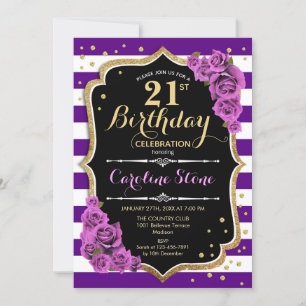 21:a födelsedagsinbjudan Lila Guld med Ro Inbjudningar