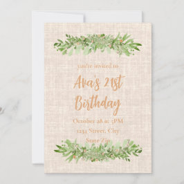 21:a födelsedagsinbjudan - Linen Greenery | Tjugo Inbjudningar