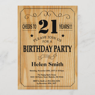21:a födelsedagsinbjudan Rustic Wood Inbjudningar