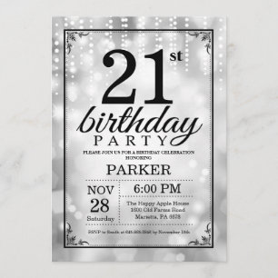 21:a födelsedagsinbjudan Silver Glitter Inbjudningar