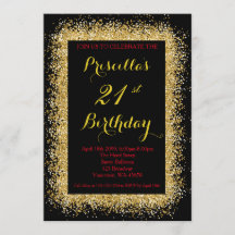 21:a födelsedagsinbjudan, svart, konfekt, guld