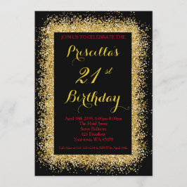 21:a födelsedagsinbjudan, svart, konfekt, guld inbjudningar