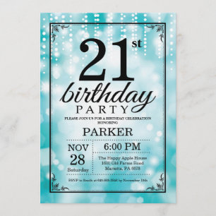 21:a födelsedagsinbjudan Teal Glitter Inbjudningar