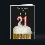 21:a födelsedagsöl för son kort<br><div class="desc">Födelsedagsljus i öl för sonens 21:a födelsedag.</div>