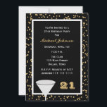 21:a födelsedagspartiets inbjudan 21 och Konfetti<br><div class="desc">Den underbara 21:a födelsedagsbjudan innehåller guld konetti i bakgrunden med ett glas för en rost och nummer "21" skapar för ett underbart sätt för gäster från inbjudan att få en 21:a födelsedag party. Copyright henishouseofpaper</div>