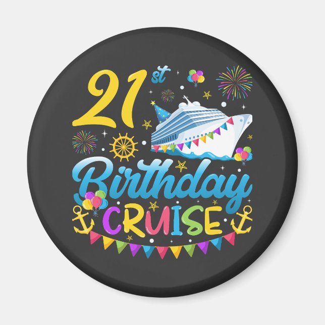 21:a födelsedagsrast B-Day Party Circle Magnet (Framsidan)