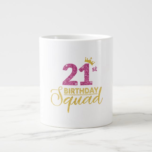 21:a födelsedagstorget Party Krona Rosa Guld Jumbo Mugg (Framsidan)