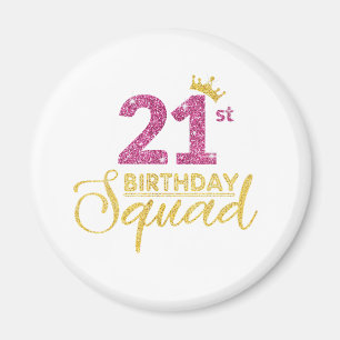 21:a födelsedagstorget Party Krona Rosa Guld Magnet