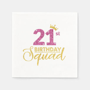 21:a födelsedagstorget Party Krona Rosa Guld Pappersservett