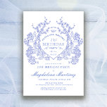 21:a Fransken Vintage för födelsedagspresent, Vape Inbjudningar<br><div class="desc">En vapensköld för blå blommigt i elegantens Fransk tar vintagen i mitten på den här inbjudan om att födelsedag inte ska hållas. Ornat,  formellt och mycket feminin kommer att få dam att känna sig mycket speciellt. Det finns samordning av party.</div>