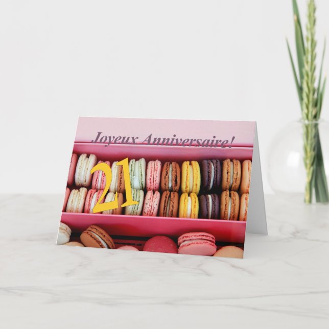 21:a Franskens födelsedag: Macaron-Joyeux Annivers Kort (Framsida)