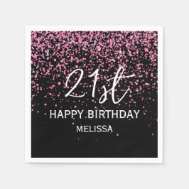 21:a Gnistrande Hot Pink Glitter Svart Födelsedag Pappersservett