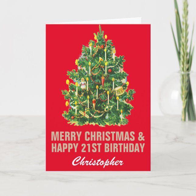 21:a Grattis på födelsedagen och God jul Red & Gul Kort (Framsida)