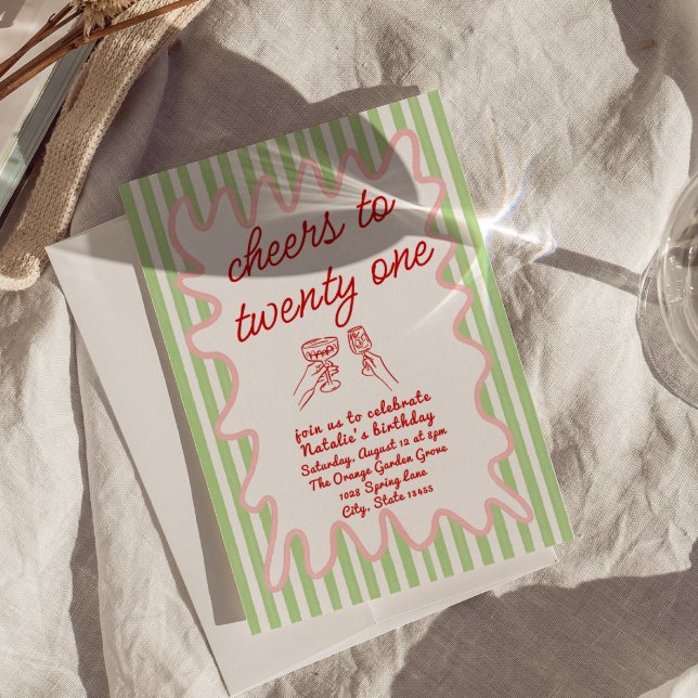 21:a Hand plockade Colorful Rand Roligt Birthday Inbjudningar (Skapare uppladdad)