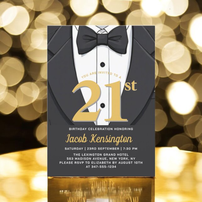 21:a händelsen Black and Guld Tuxedo Birthday Inbjudningar (Skapare uppladdad)