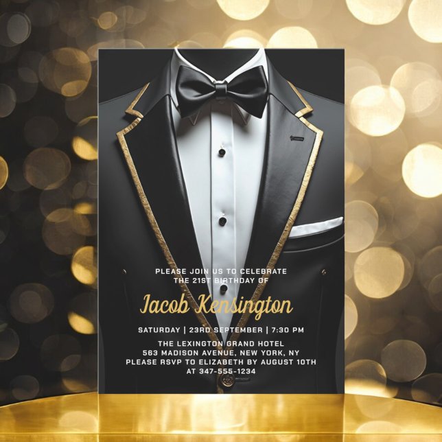 21:a händelsen Black and Guld Tuxedo Birthday Inbjudningar (Skapare uppladdad)
