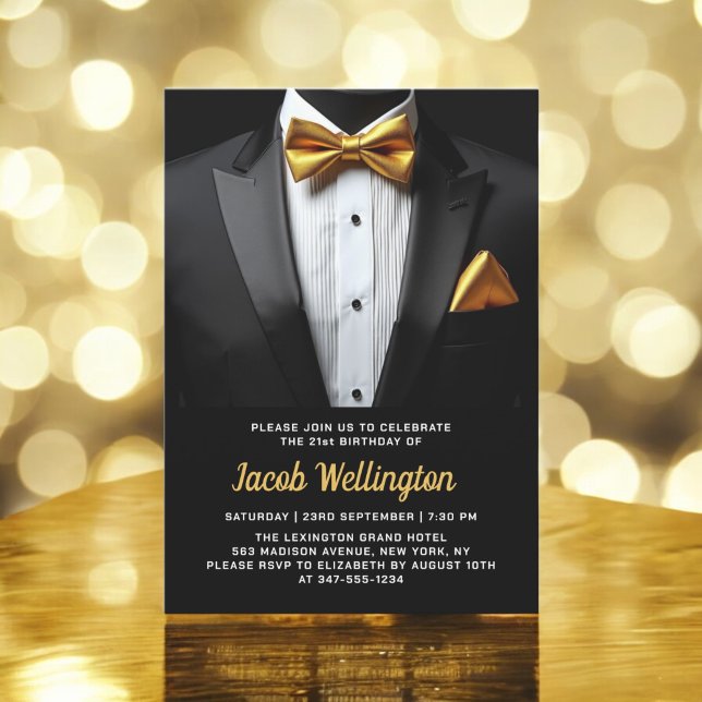 21:a händelsen Black and Guld Tuxedo Birthday Inbjudningar (Skapare uppladdad)