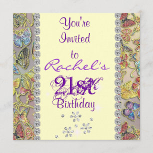 21:a LILAN BUTTERFLY Birthday BLING Inbjudningar