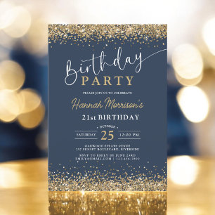 21:a marinblått Guld Glitter, alla åldrar Inbjudningar