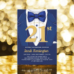 21:a marinblått och Guld Tuxedo-födelsedagshändels Inbjudningar<br><div class="desc">Fira i stil med denna inbjudan till nyårsafton i marinen Blue och Guld Tuxedo, där elegans och sofistikering uttrycks. Den eleganta blå bakgrunden i marinen och tonen i guld är tonen för en lyxaffär, perfekt för en milstolpe i firande. Med sin förfinade tuxedo-inspirerade utformning fångar den här inbjudan kärnan i...</div>