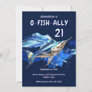 21:a Marlin djuphavsfiske pojkar tema fest Inbjudningar