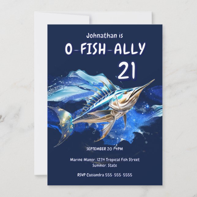 21:a Marlin djuphavsfiske pojkar tema fest Inbjudningar (Framsida)