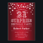 21:a överraskande födelsedag - svart rödvit inbjudningar<br><div class="desc">Överraskad inbjudan till 21:a födelsedagspartiet. Svartvit design med ljus med fairy string. perfekt för elegantens utformning för klassförvåning vid firande.</div>