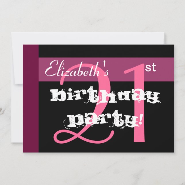 21:a Party-Anpassningsbarna för Rosa Inbjudningar (Framsida)