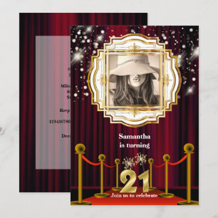 21:a röda matthollywood VIP guld bling party Inbjudningar