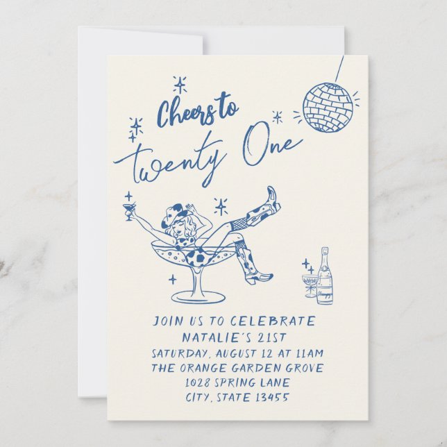 21:a Roligten för blått ritat cowgirl Coastal Phot Inbjudningar (Framsida)