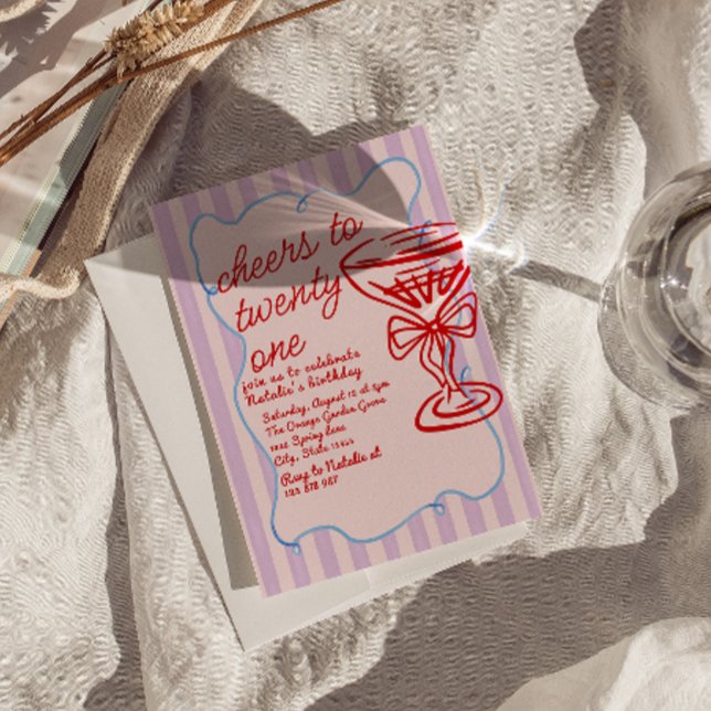 21:a Rosa Hand plockade Champagne Glass Birthday Inbjudningar (Skapare uppladdad)